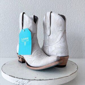 Lane LEXINGTON Women Cowboy Bootie5.5 White Leather Western Cowgirl Short Boots